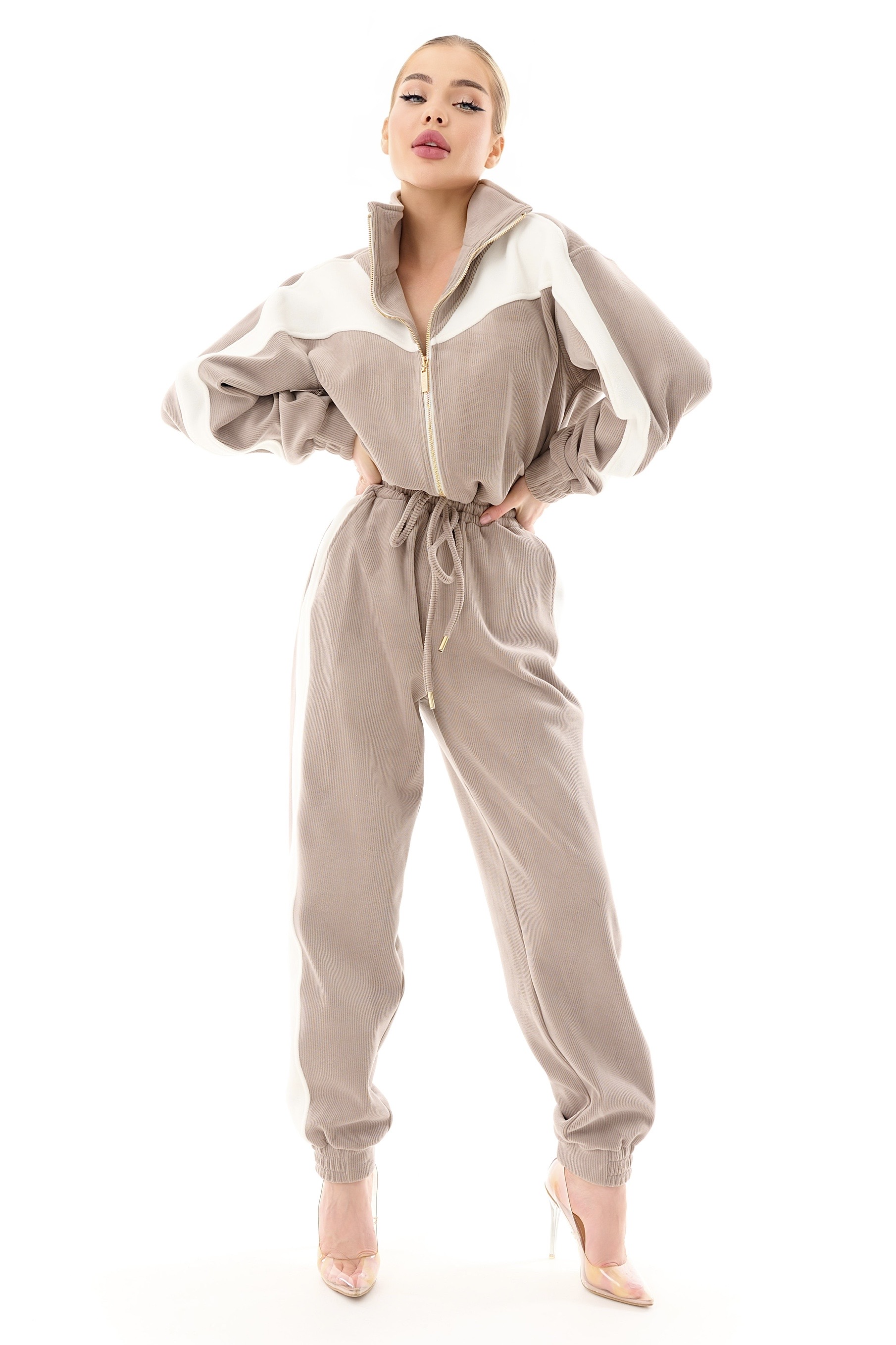 Теплий велюровий комбінезон SAMPLE SALE моко із молочними вставками