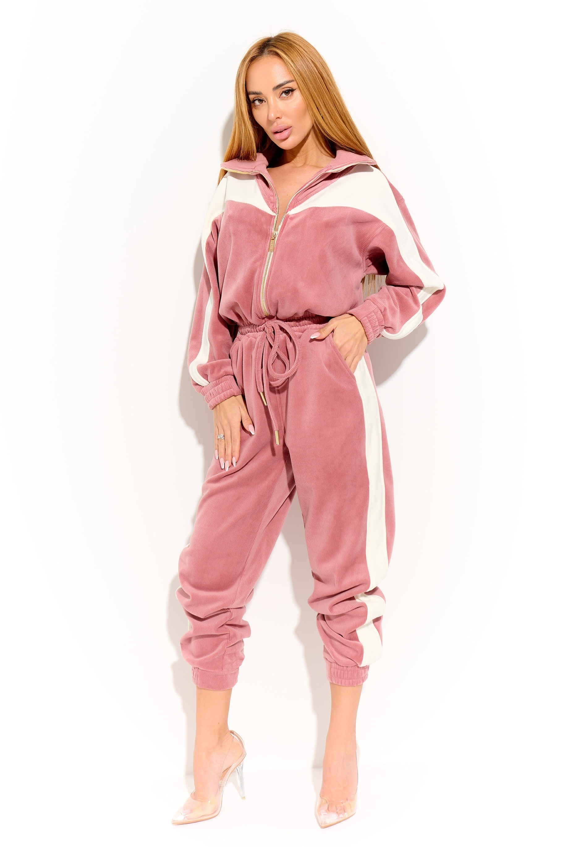 Теплий велюровий комбінезон SAMPLE SALE пудра